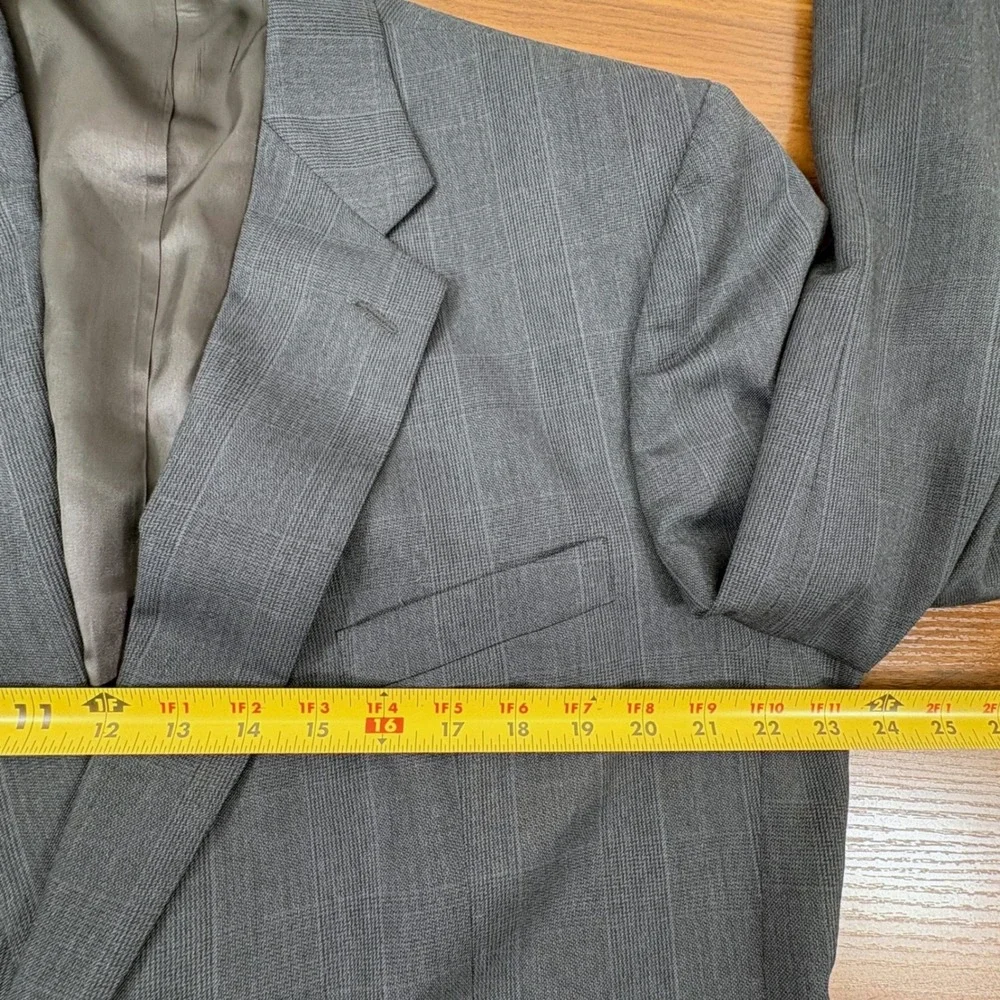 Stafford 2-Piece Suit 46L 40x30 Gray Pleated Glen Plaid Wool Blend Old Money
